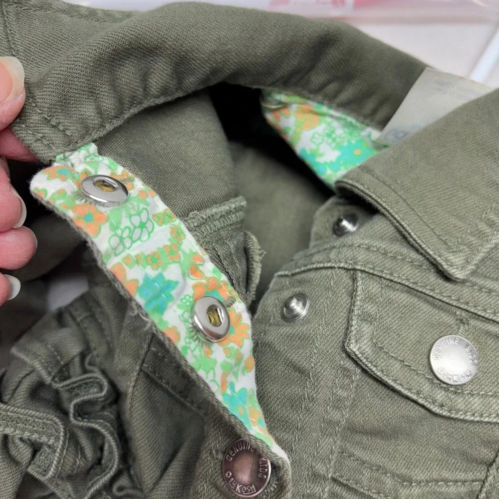 Genuine Kids OshKosh Olive‎ Green Ruffle Denim Jacket Toddler Girl 2T